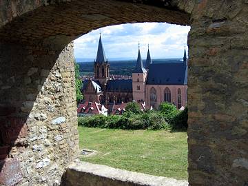 Blick von der Burg auf die Kirche